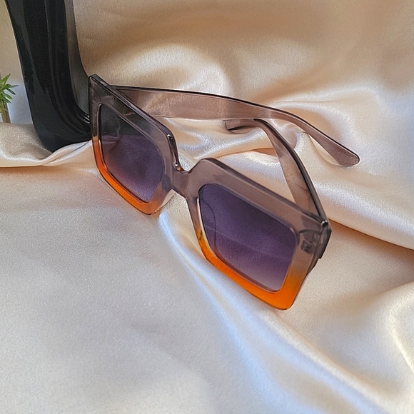 Ombre Sunglasses Square Frame Beautiful Sunglasses Radiant Brown and Orange - Picture 6 of 9